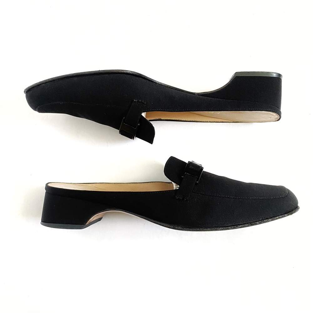 SALVATORE FERRAGAMO black fabric buckle strap detail slip on mules loafer - Picture 3 of 13